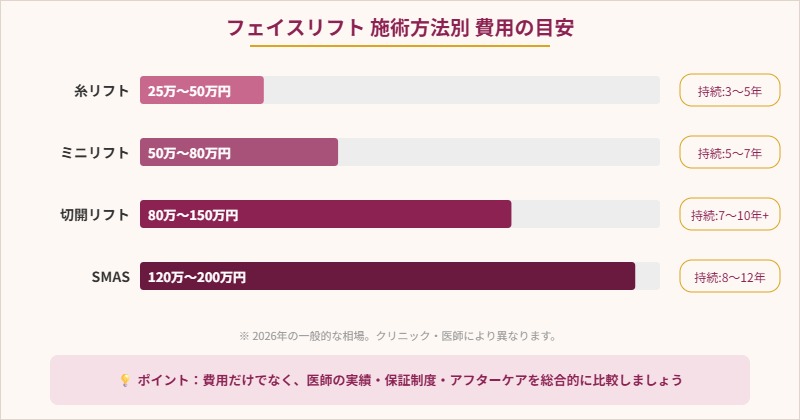 フェイスリフト施術方法別費用比較チャート